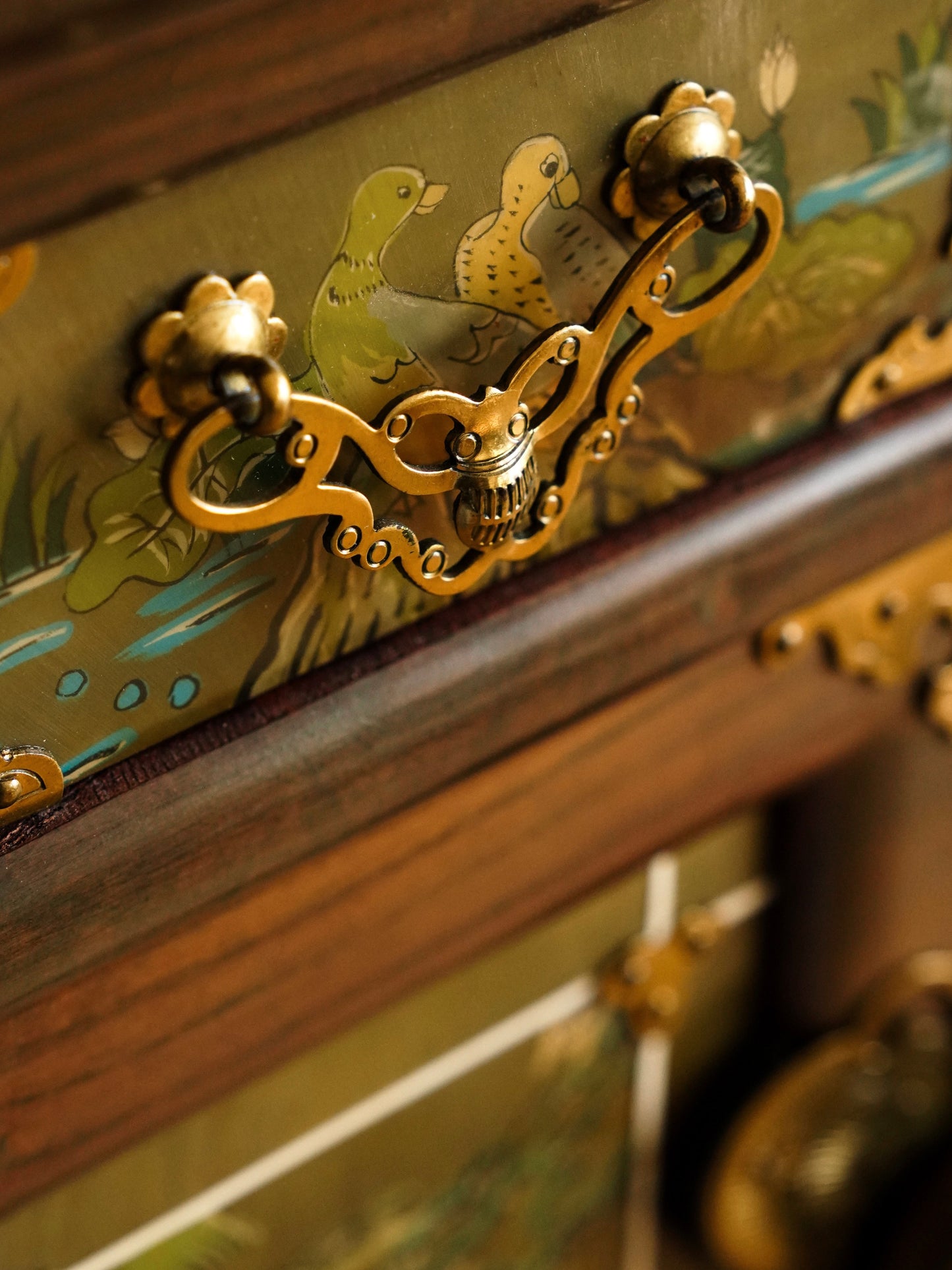 Korean 20th Century Lacquer Hand-painted Storage Cabinet