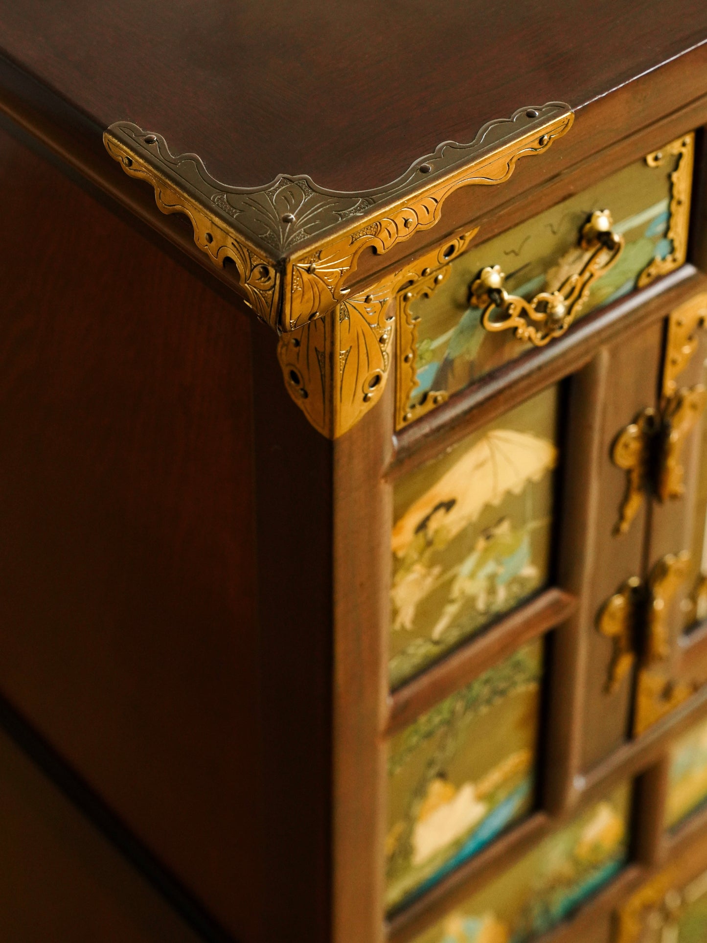 Korean 20th Century Lacquer Hand-painted Storage Cabinet