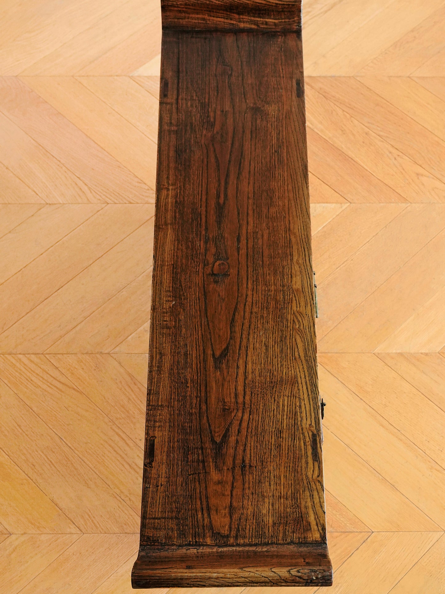 Chinese 20th Century Elmwood Carved Low Cabinet