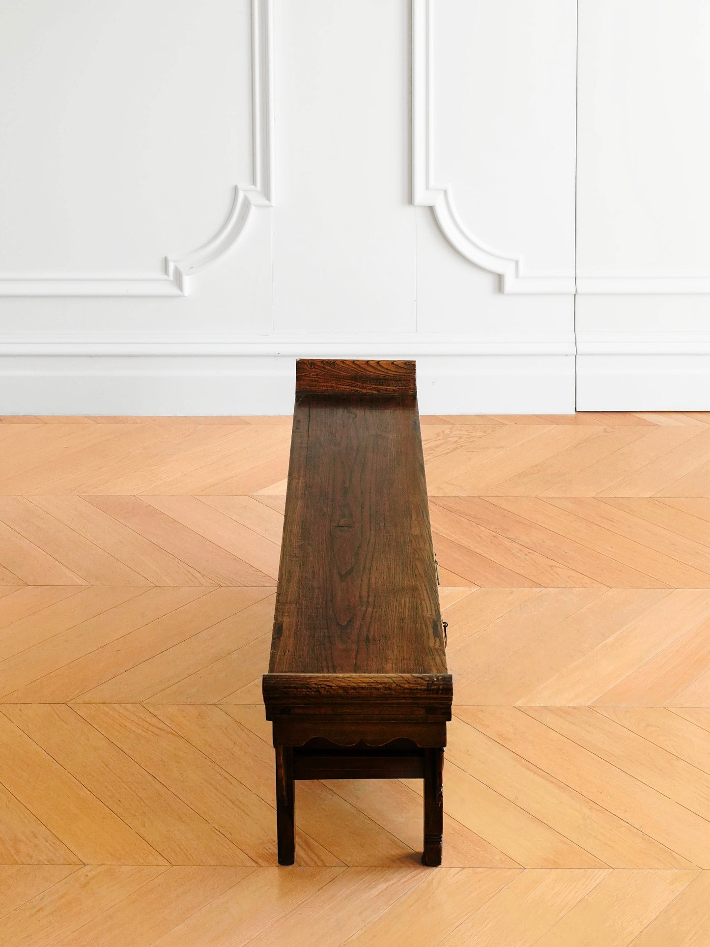 Chinese 20th Century Elmwood Carved Low Cabinet