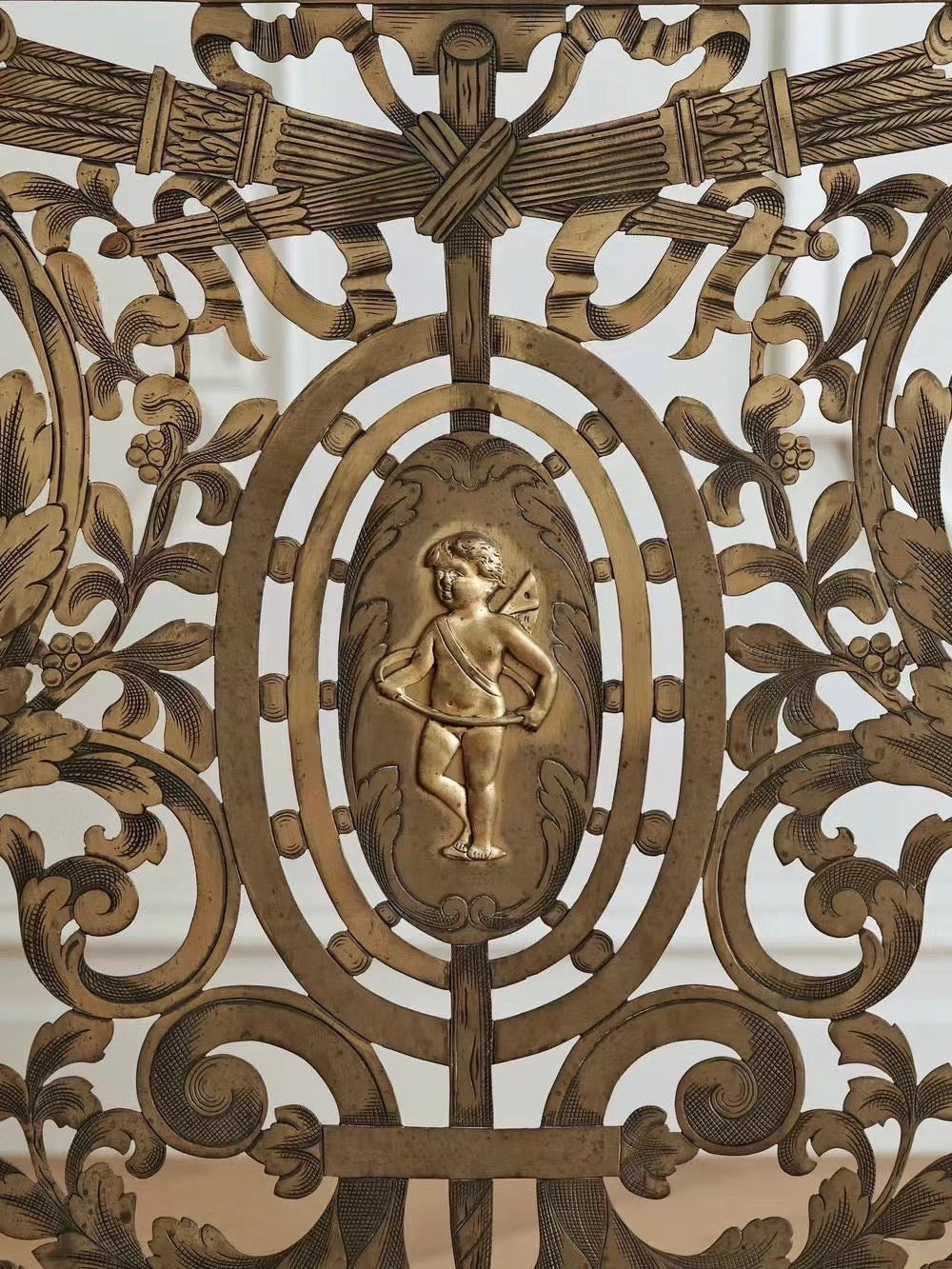 Brass Angel Inlay Fireplace Guard Decoration