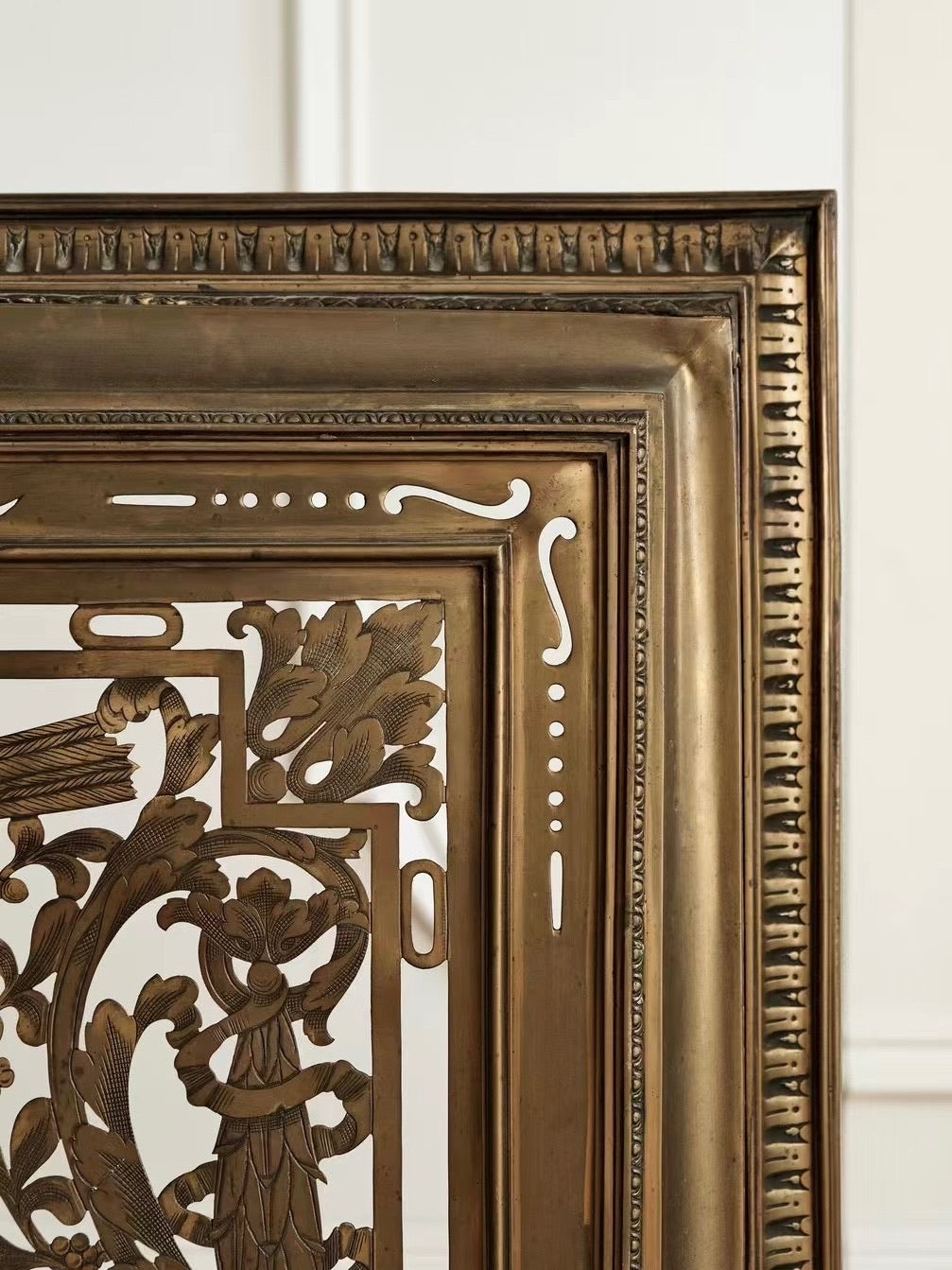 Brass Angel Inlay Fireplace Guard Decoration