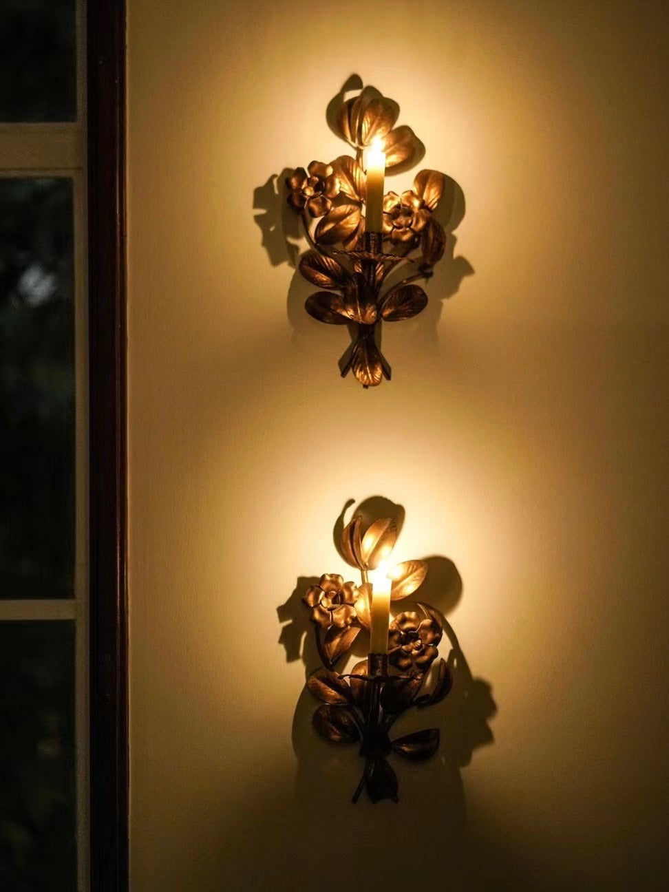 Italian Art Nouveau Gilded Antique Wall-Mounted Candle Holders (Pair)