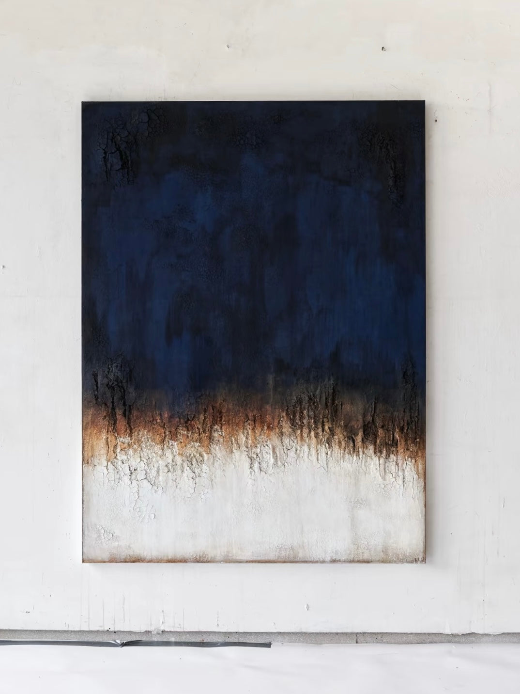 Time to go home large vertical earthy textured acrylic and plaster canvas painting by MIOLISM