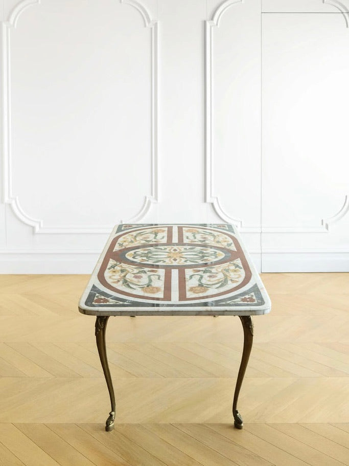 Colored Stone Inlay Pietra Dura Floral Coffee Table