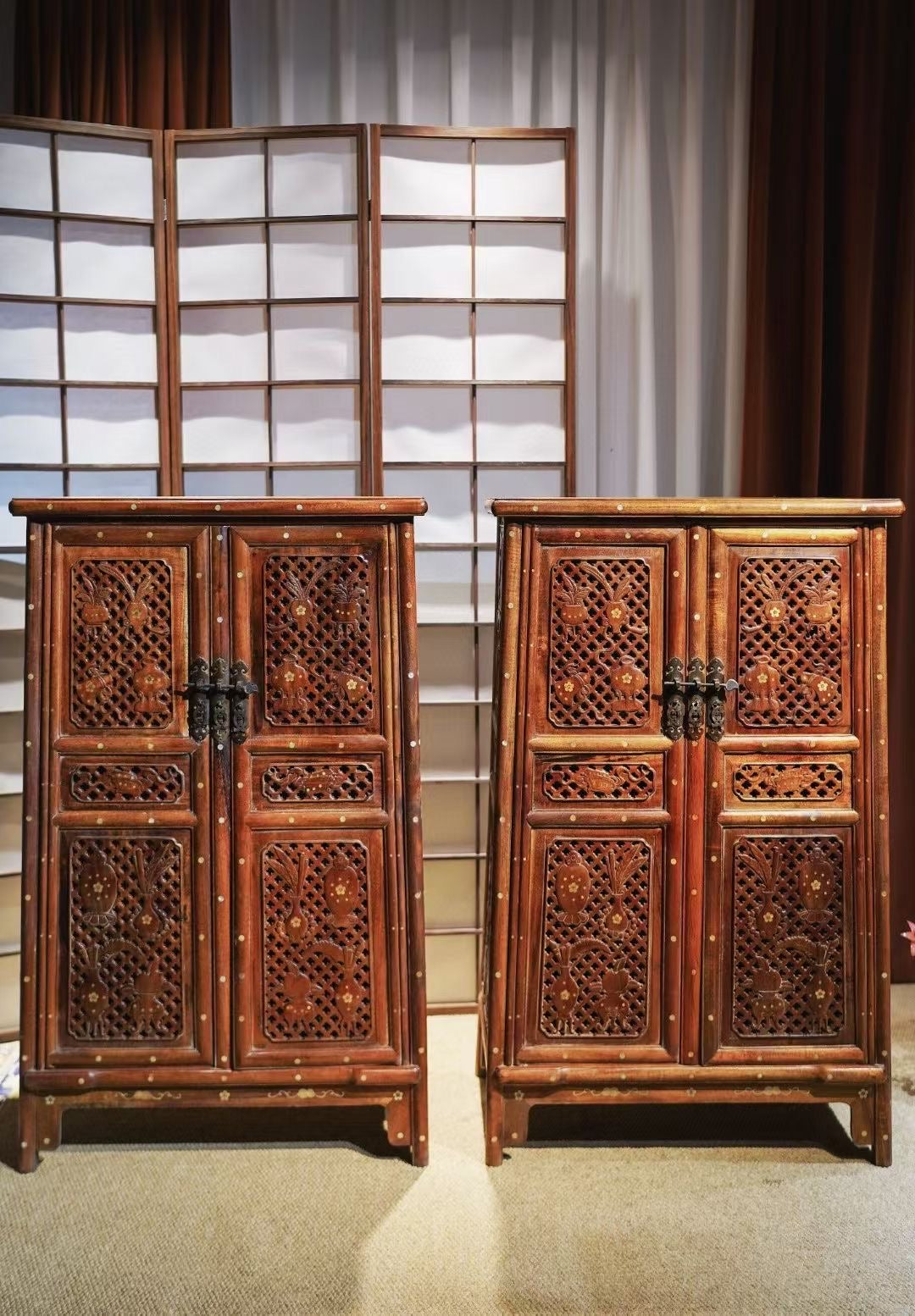 Japanese Repatriated Lacquer Cabinet with Mother-of-Pearl Inlay “Sui Xi Jin An”