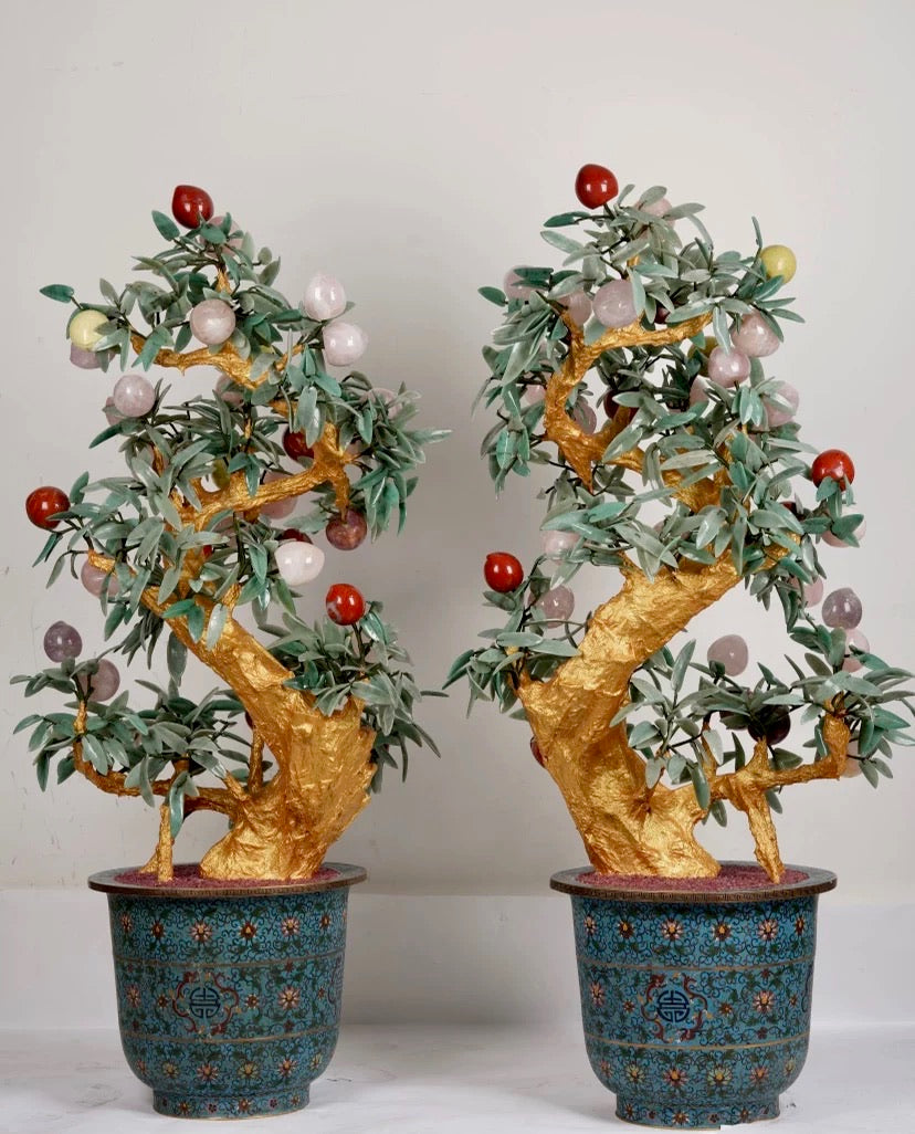 Jingtailan (Cloisonné) Pink Crystal Longevity Peach Bonsai