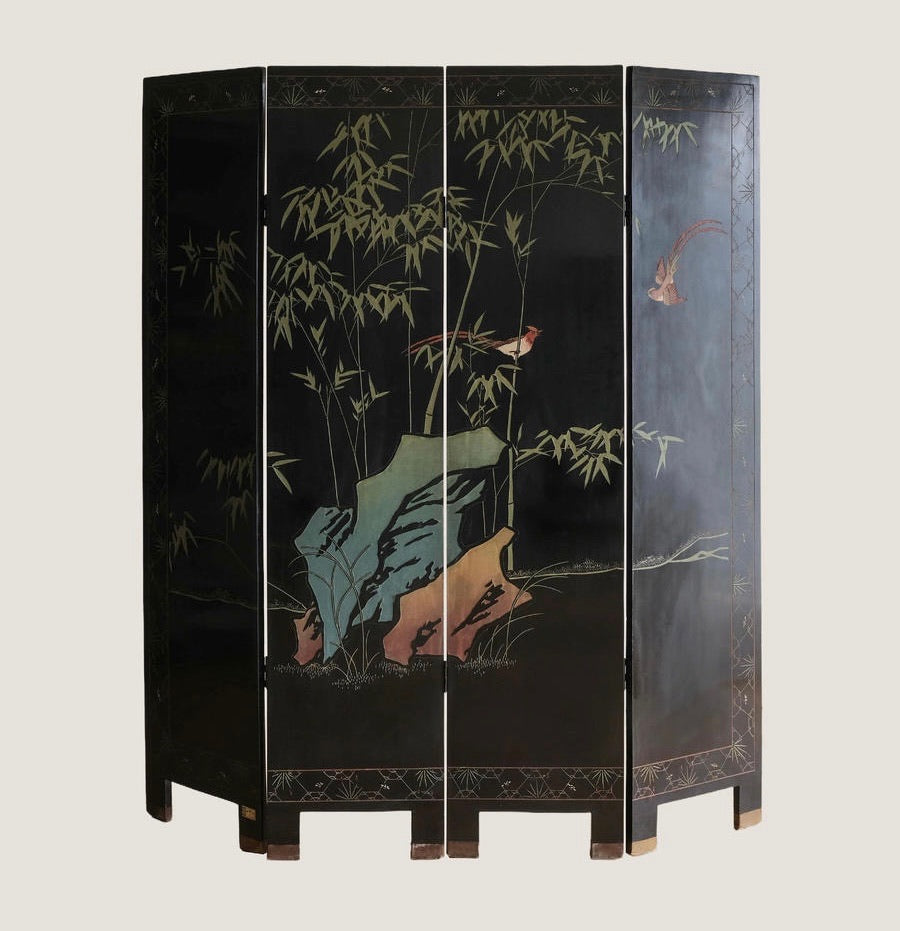 Lacquer Gold Foil Wood Carved Screen