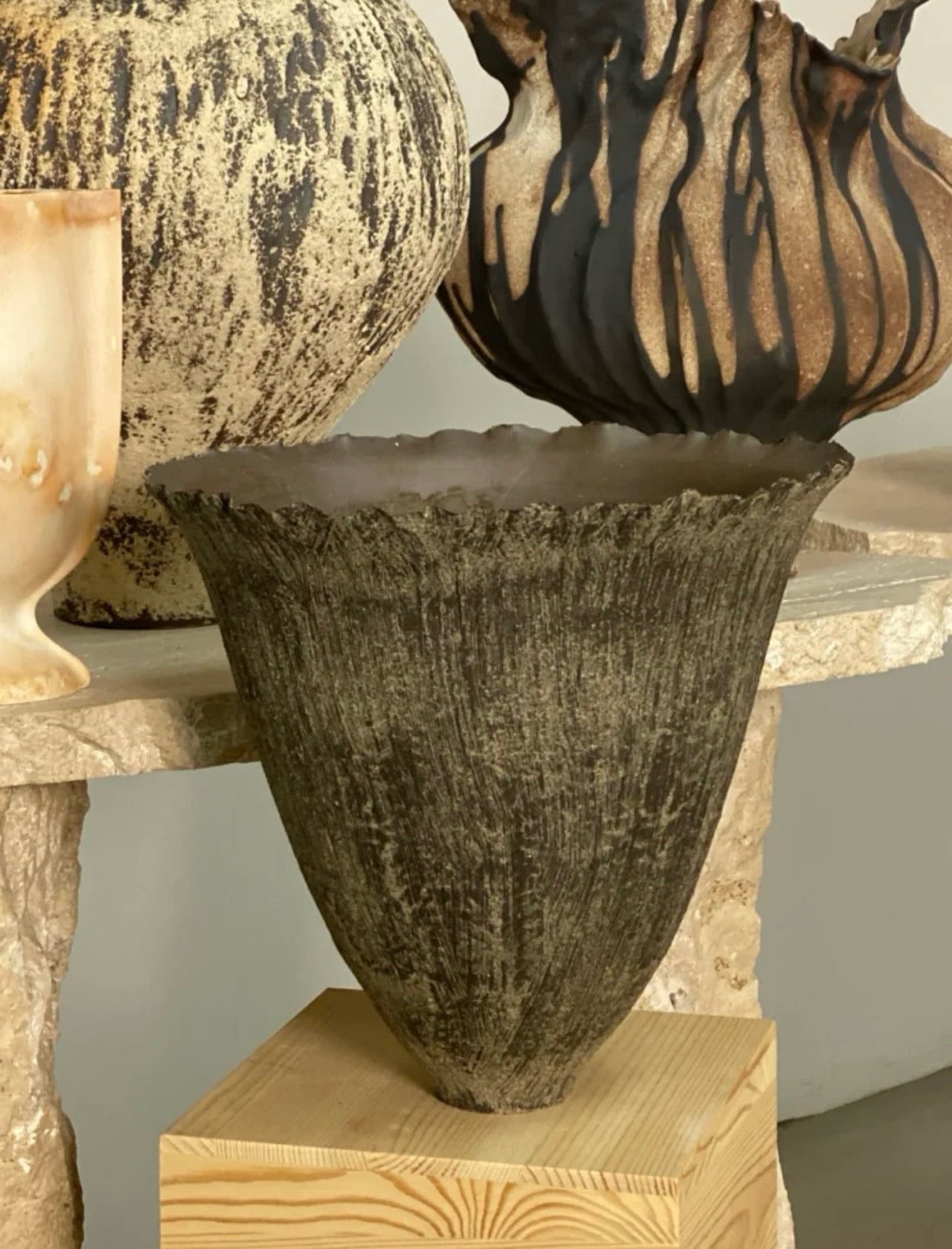 Obsidian Vessel Handcrafted Ceramic Piece