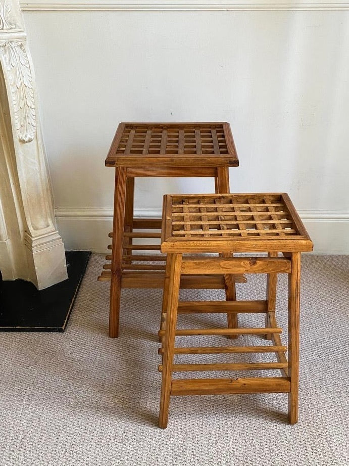 British 1930s Small Wooden Stools (Pair)