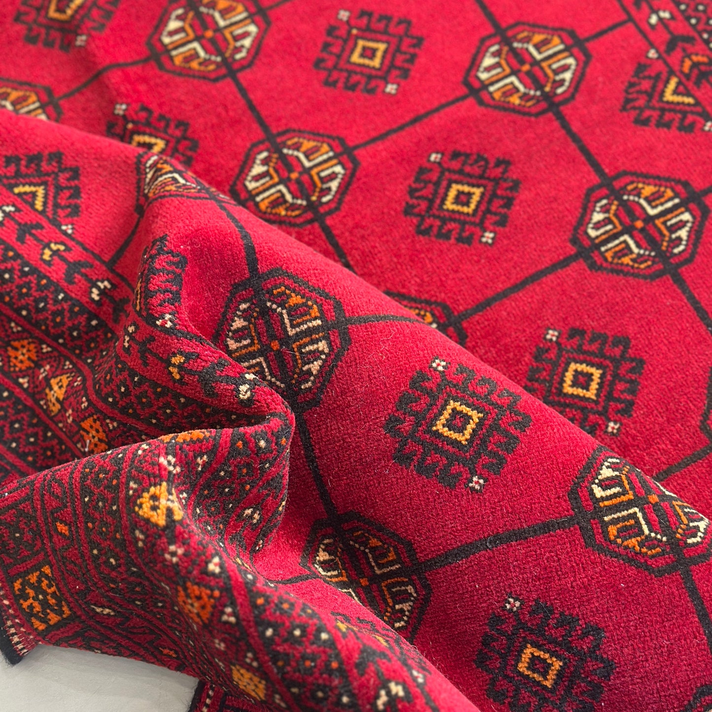 The Crimson Legacy Turkmen Handwoven Wool Rug (1990s Collection)
