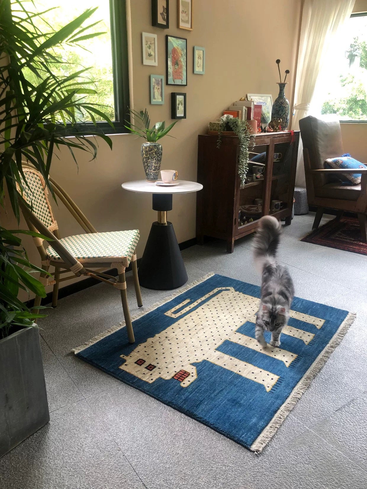 Abstract White Leopard Persian Handwoven Wool Rug