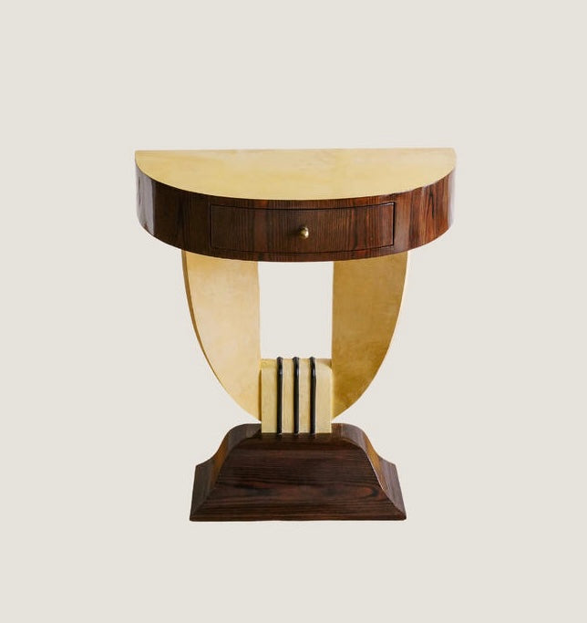 Italian Art Deco Sheepskin Half-Round Console Table