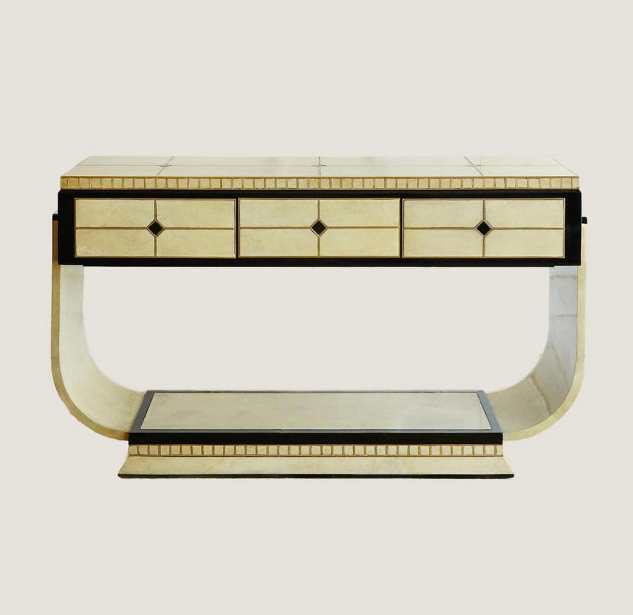 Italian Art Deco Sheepskin Console Table with Drawers