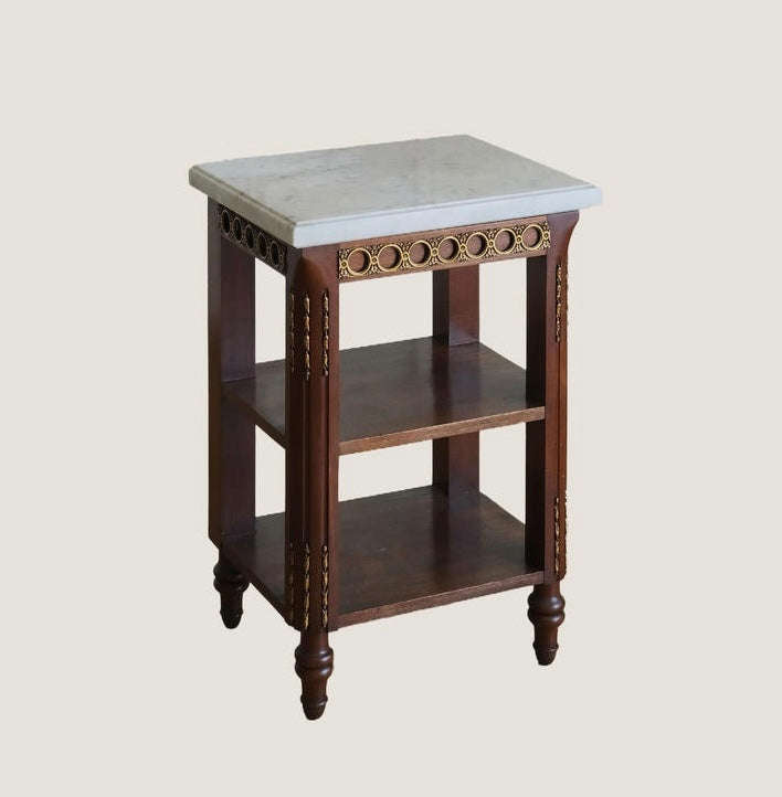 19th-Century British Marble Top Brass Trim Side Table