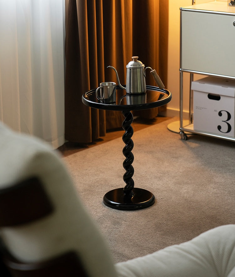 Black Lacquer Spiral Pedestal Side Table