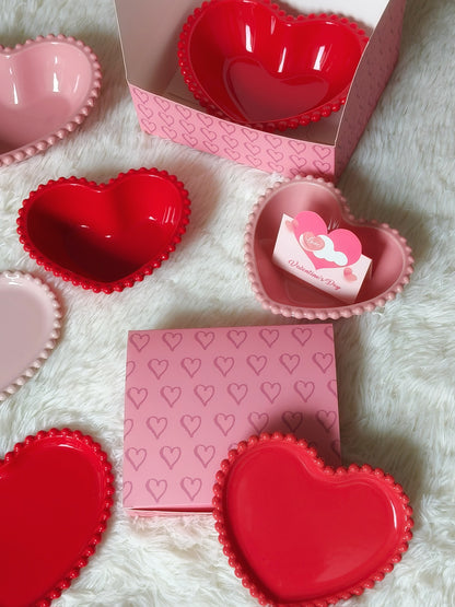 Heart-Shaped Valentine's Day Ceramic Plates and Bowls details