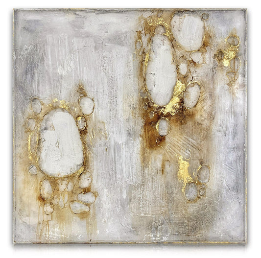 Golden Traces square textured acrylic plaster and gold foil canvas painting by MIOLISM
