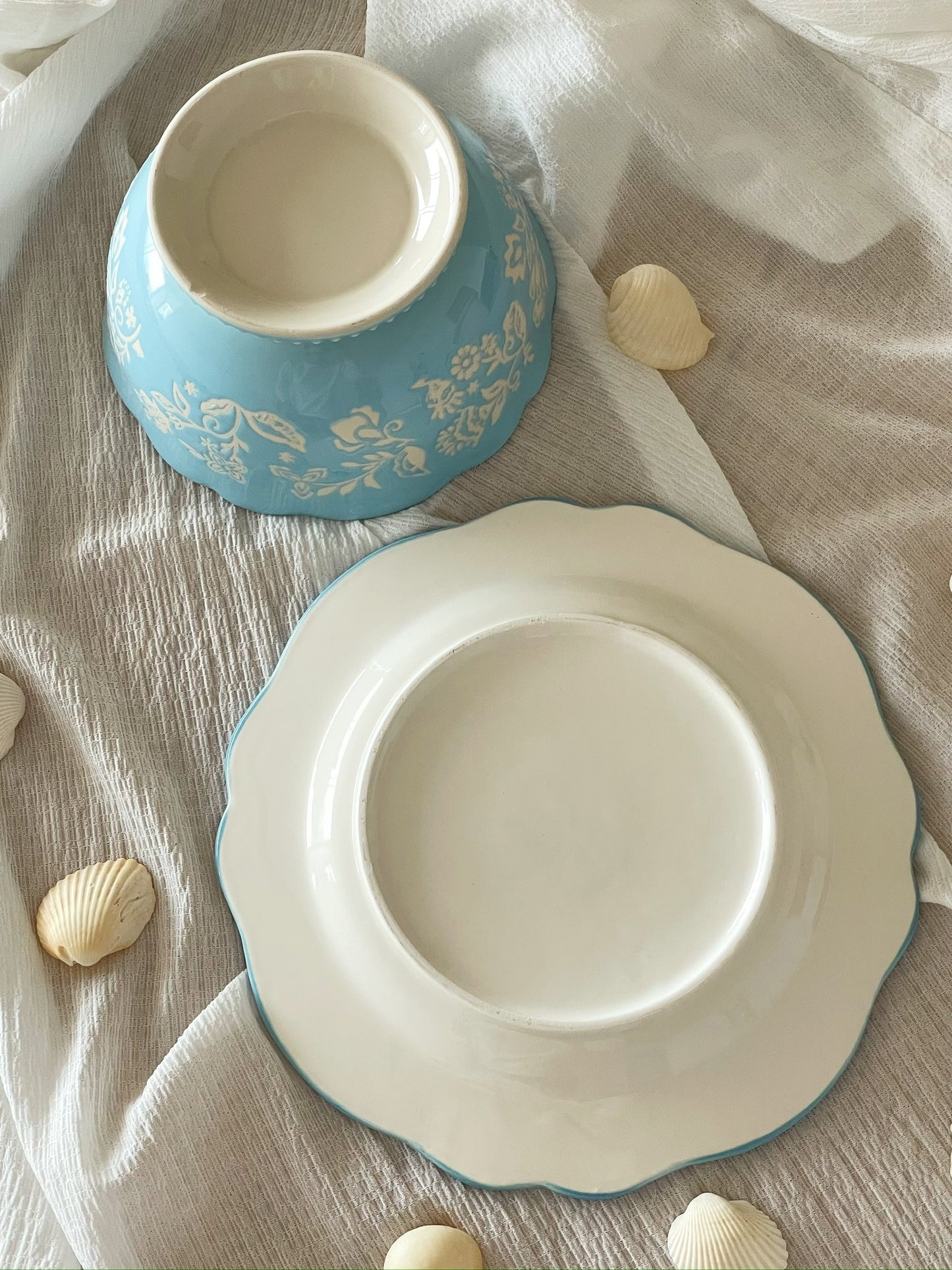 French Embossed Lace Plate and Bowl