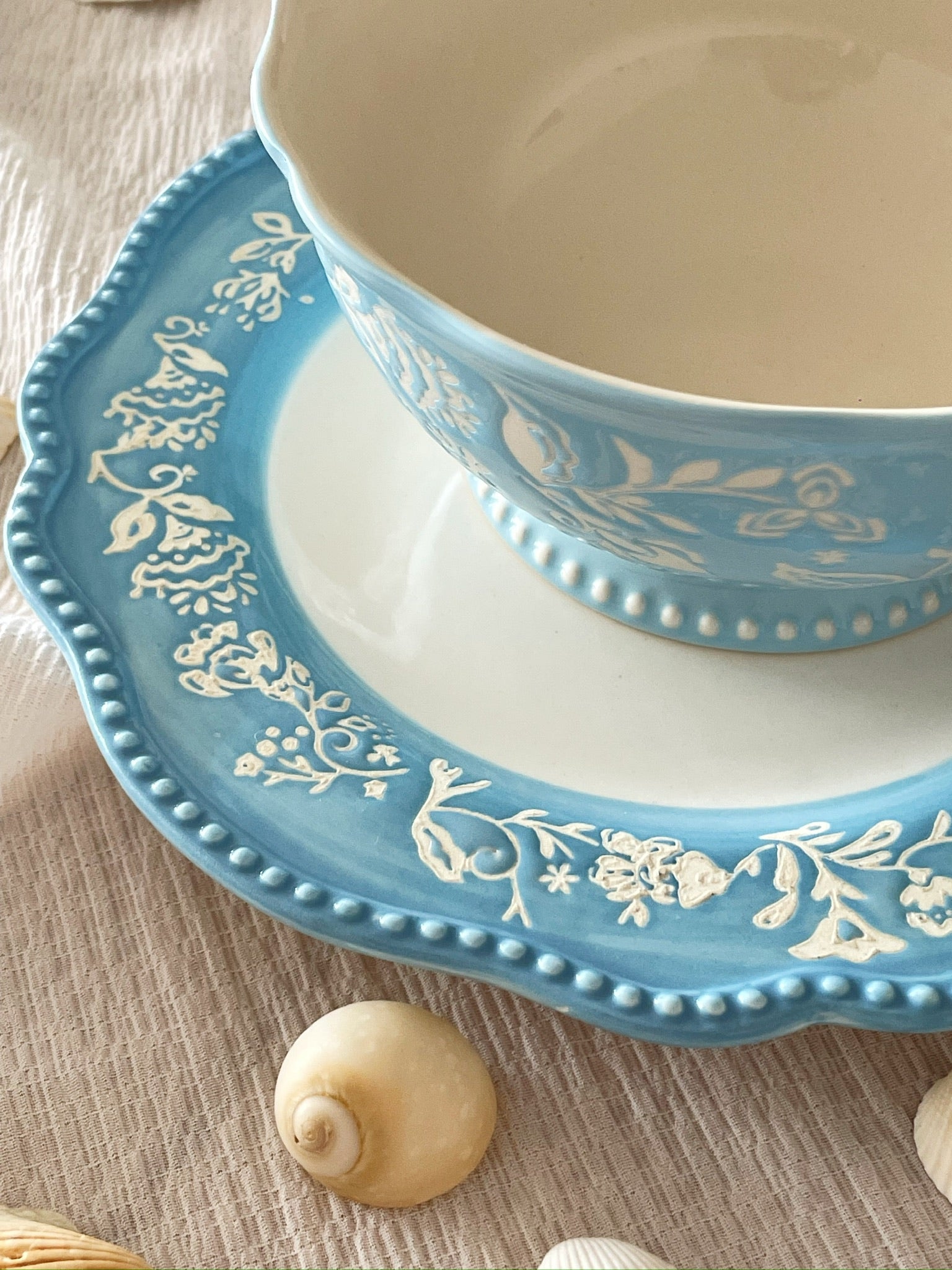 French Embossed Lace Plate and Bowl close up