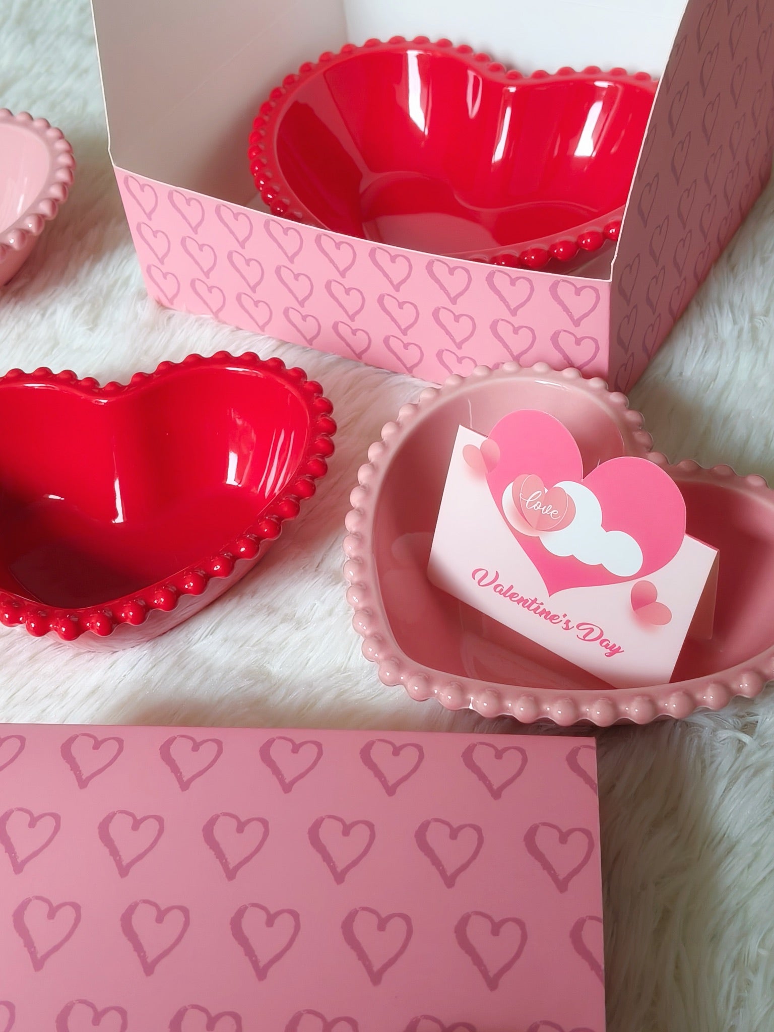 Heart-Shaped Valentine's Day Ceramic Plates and Bowls close up