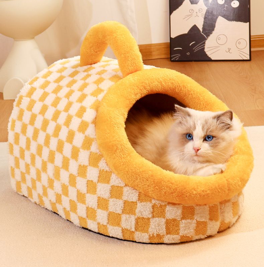 Cozy Checkered Pet Bed with Handle