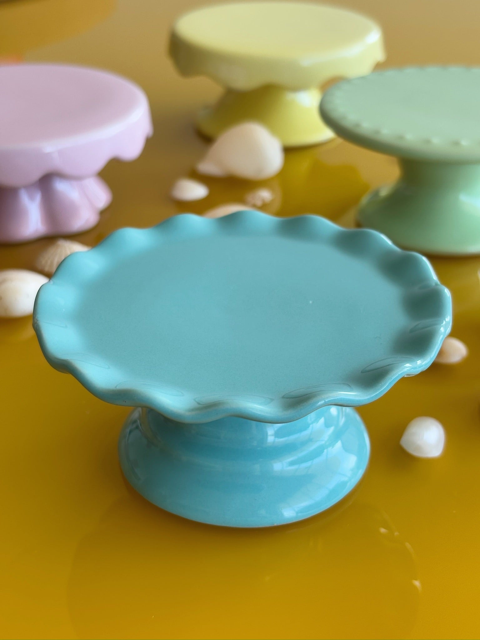 Scalloped Ceramic Mini Cake Stands ocean