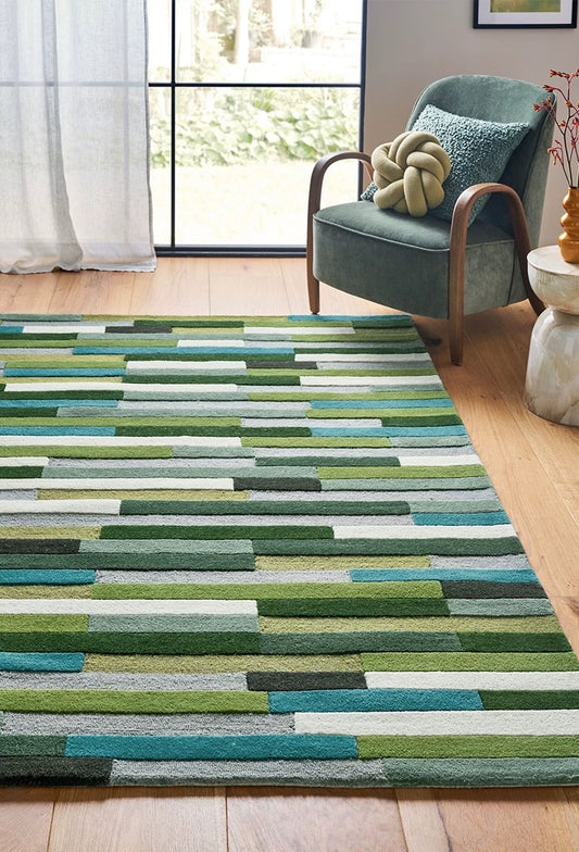 Abstract Bamboo Handwoven Rug – Moss & Teal