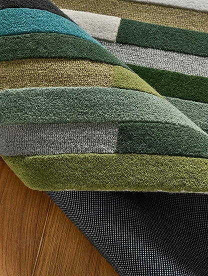 Abstract Bamboo Handwoven Rug – Moss & Teal