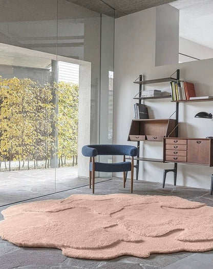 Cloud Relief Sculptural Handwoven Rug – Ivory / Nude Pink / Terracotta