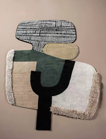 Contour Collage Handwoven Rug – Charcoal, Olive & Sand