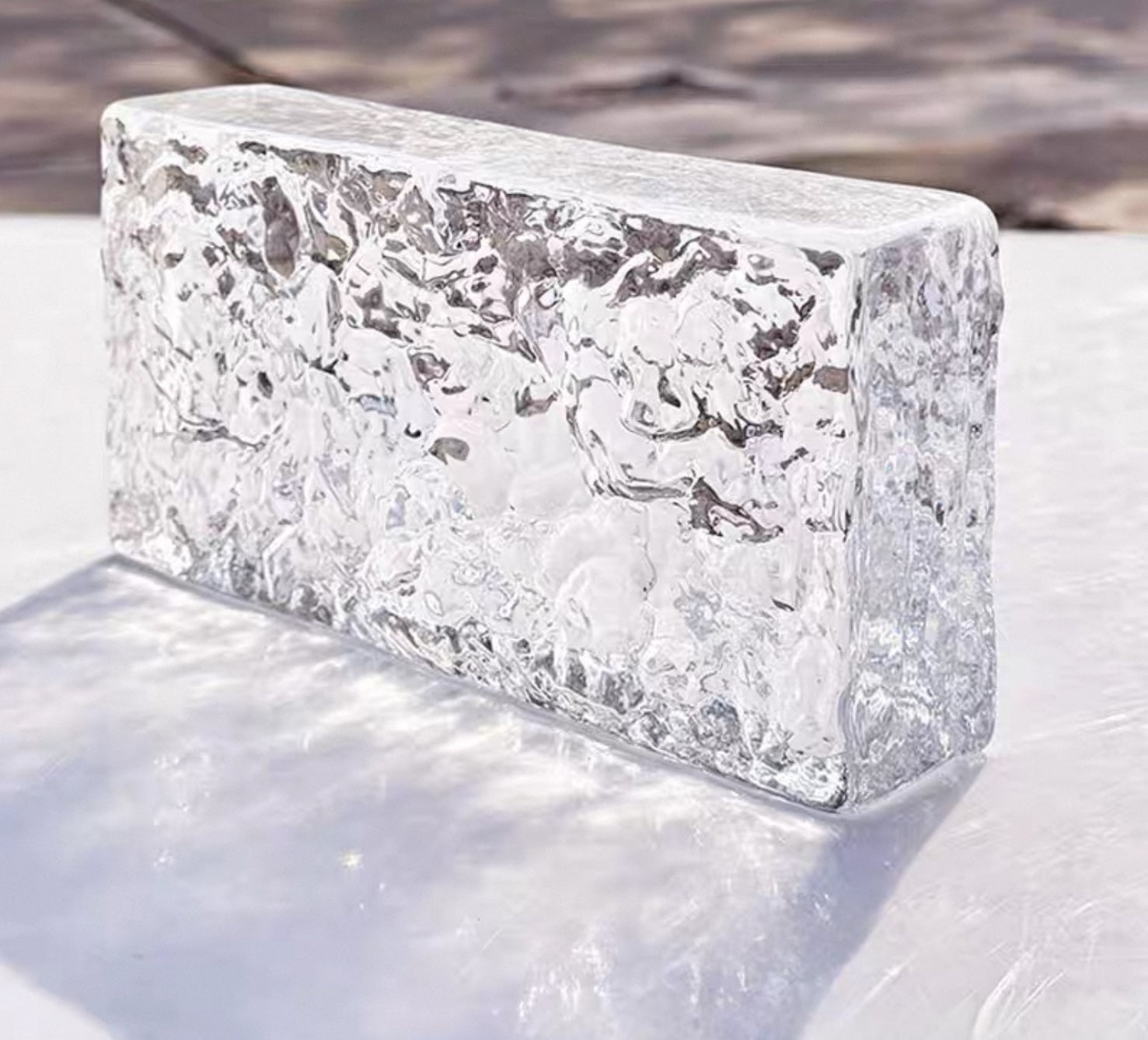 Glacier Prism translucent ice-textured architectural glass brick by MIOLISM