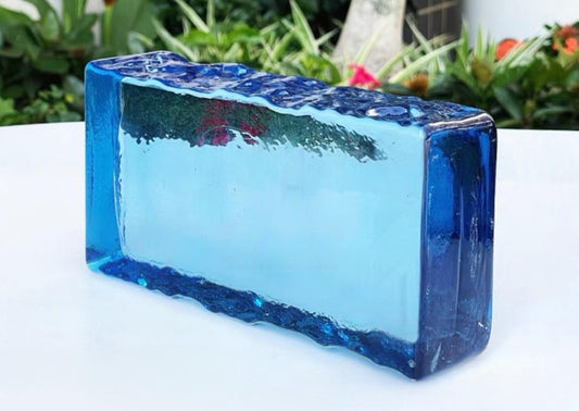 Frosted Edge Solid Glass Brick—Deep Sea Blue
