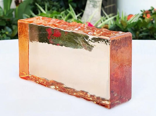 Frosted Edge Solid Glass Brick—Amber Glow
