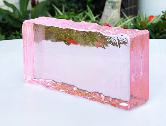 Frosted Edge Solid Glass Brick—Rosewater Glow