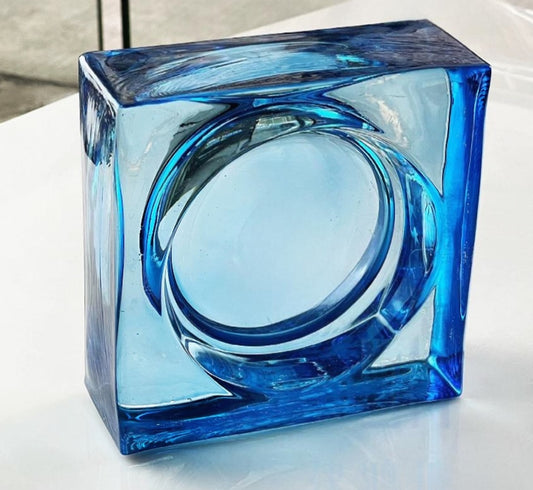 Round Pattern Solid Glass Brick – Deep Lagoon