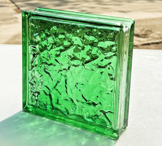 Ripple-Textured Hollow Glass Brick – Emerald Flow