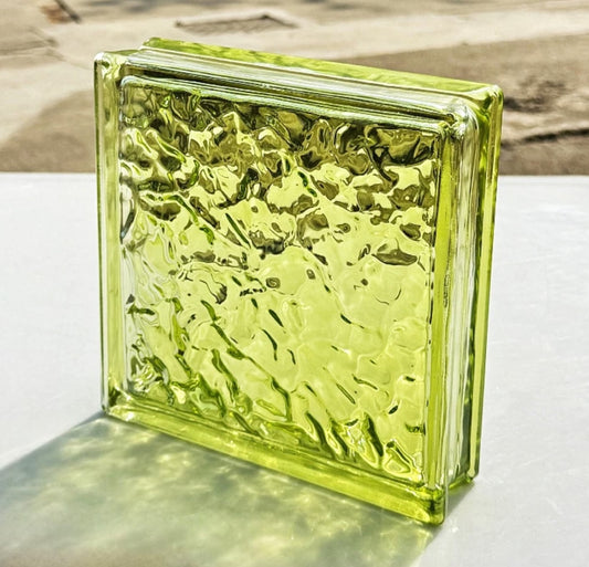 Ripple-Textured Hollow Glass Brick – Lime Drift