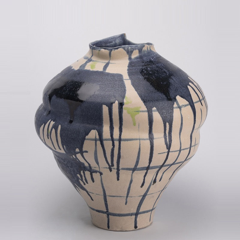 Indigo Ink Sculptural Ceramic Vase