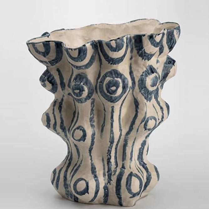 Indigo Rhythm Sculptural Ceramic Vase