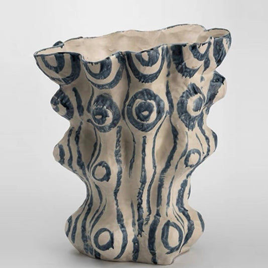 Indigo Rhythm Sculptural Ceramic Vase