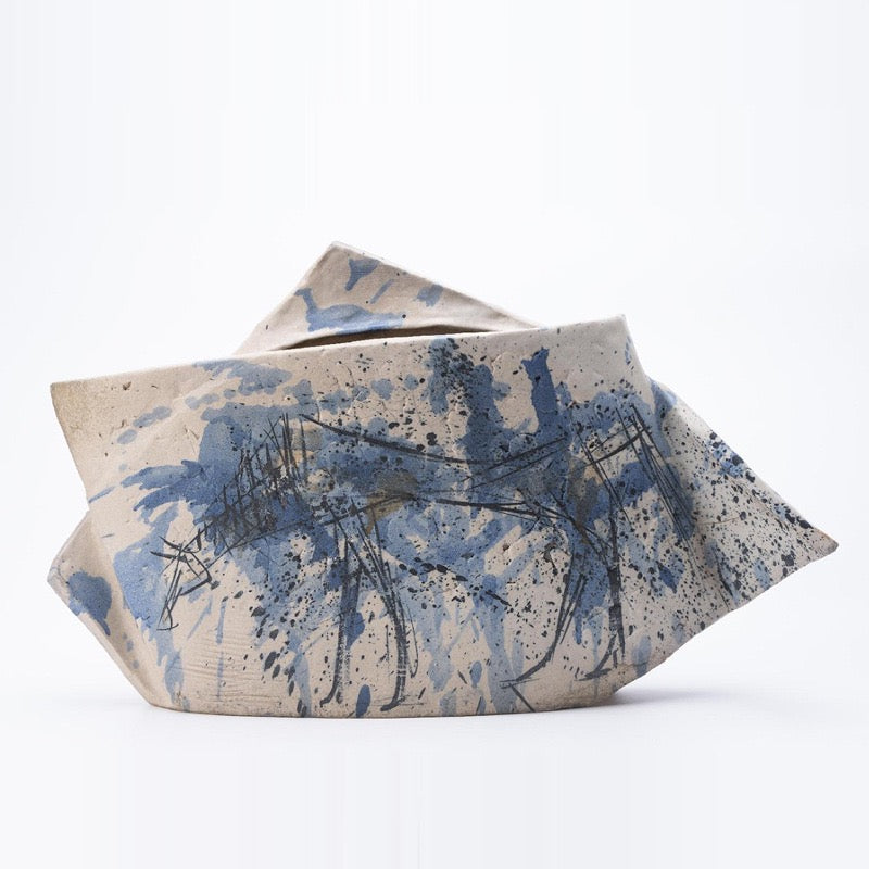 Indigo Fold Sculptural Ceramic Vessel