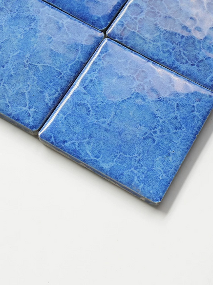 Electroplated Kiln-Glazed Ceramic Tile - Cyan Blue