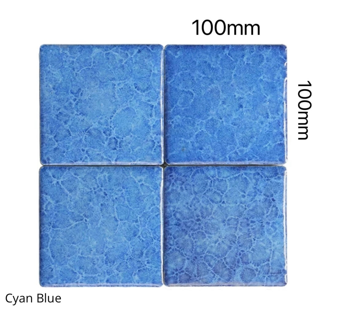 Electroplated Kiln-Glazed Ceramic Tile - Cyan Blue