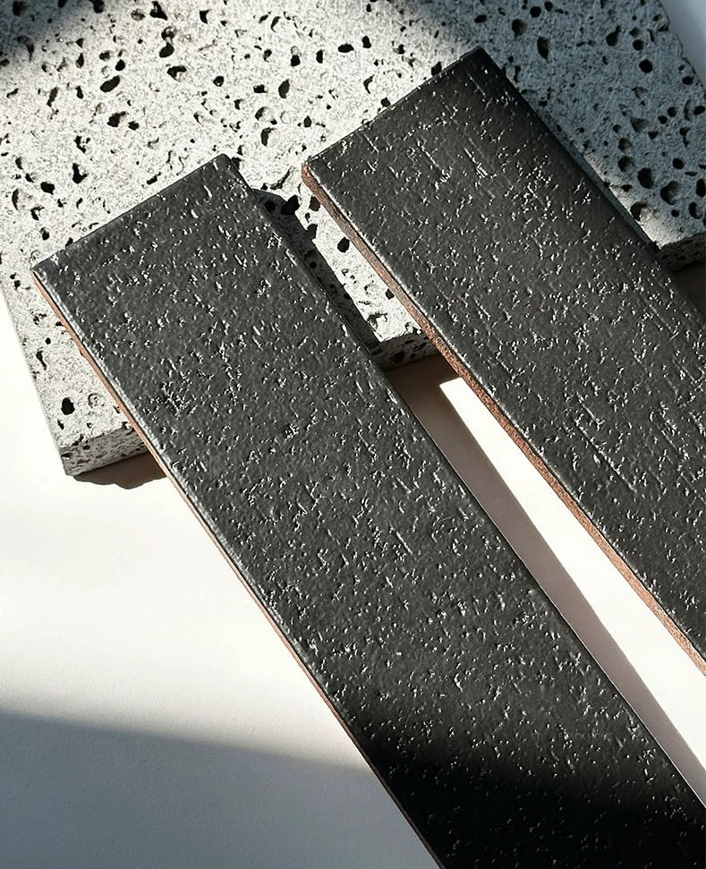 Glazed Ceramic Texture Long Strip Tile - Matte Black