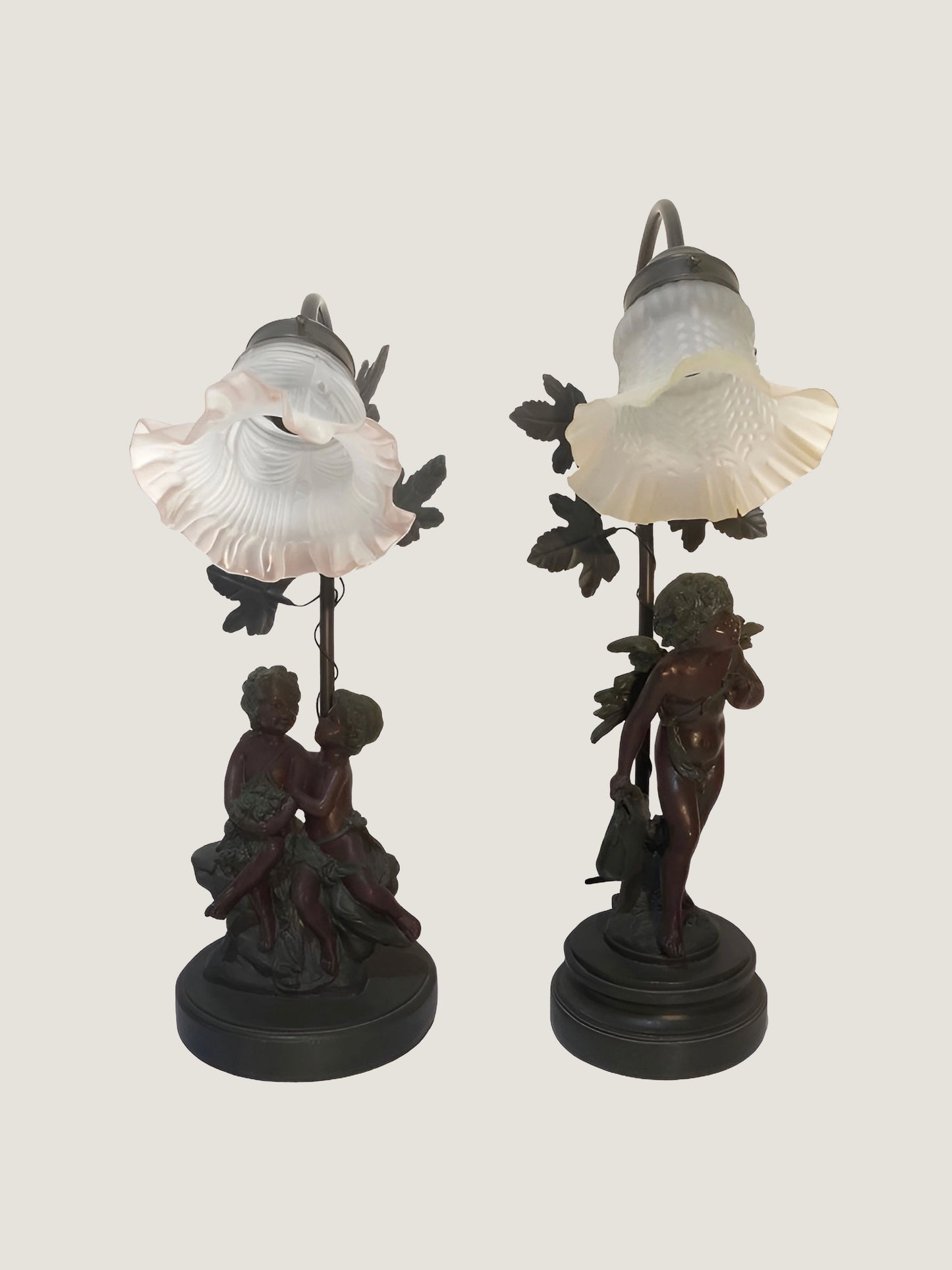 Italian Early 20th Century Gilt Metal Cherub Table Lamps (Pair)