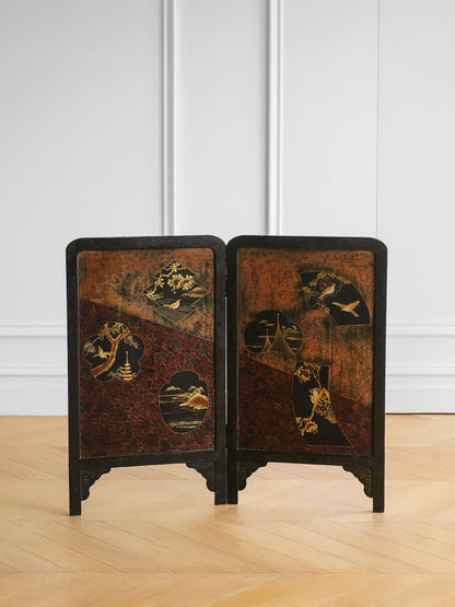 Japanese 20th Century Lacquer Folding Screen (Two-Panel)