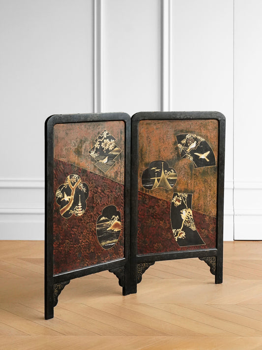Japanese 20th Century Lacquer Folding Screen (Two-Panel)
