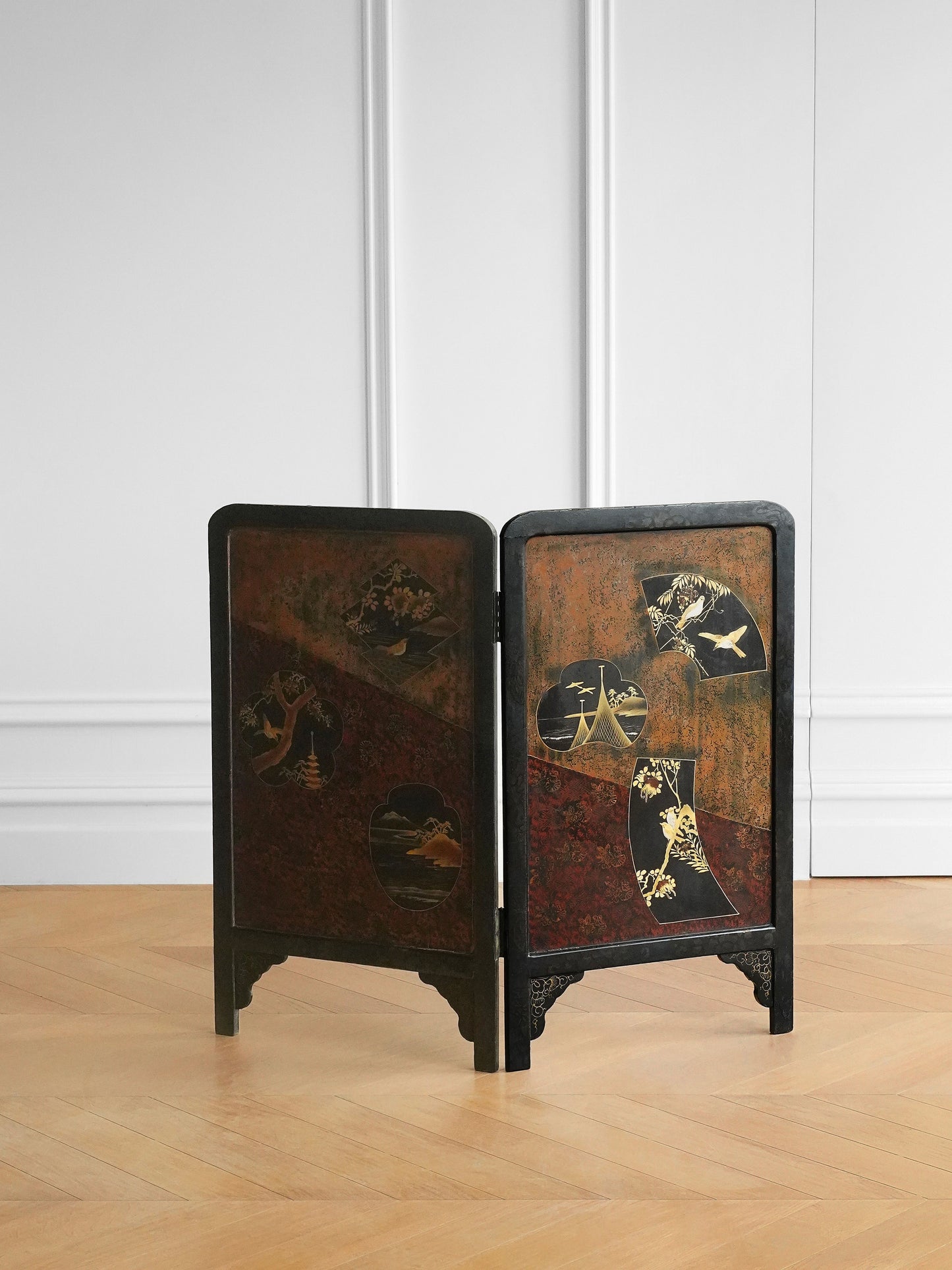 Japanese 20th Century Lacquer Folding Screen (Two-Panel)