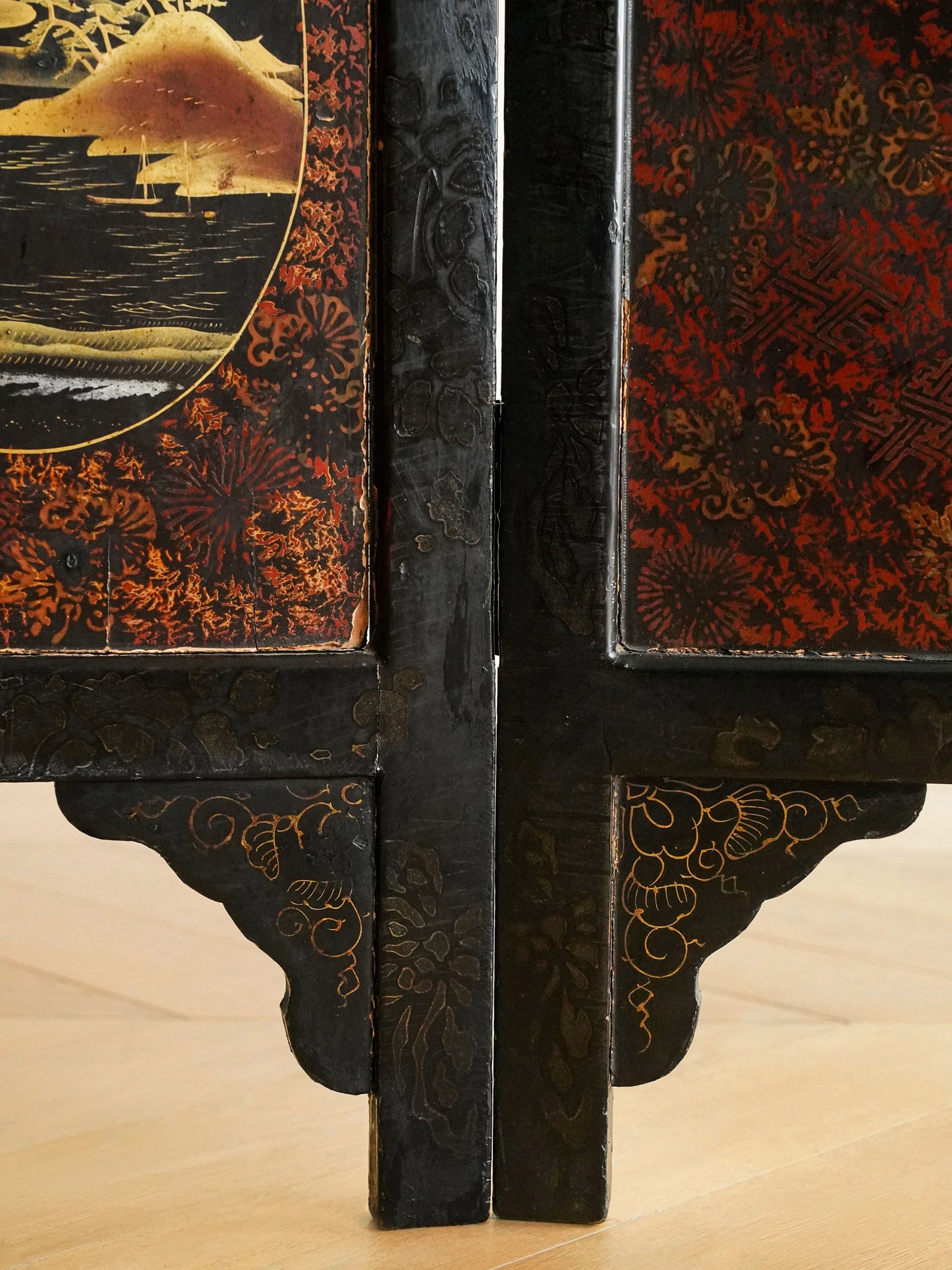 Japanese 20th Century Lacquer Folding Screen (Two-Panel)